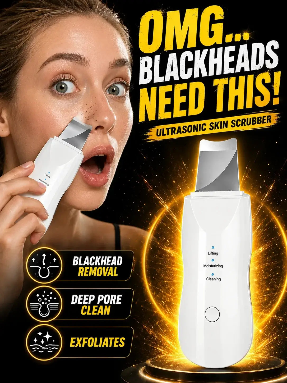 Ultrasonic Skin Scrubber – Facial Pore Cleaner & Exfoliating Device