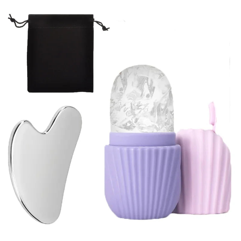 3PCS Ice Face Roller Stainless Steel Gua Sha Board Set Facial Massager Face Massage Roller Face Lifting Beauty Skin Care Tools