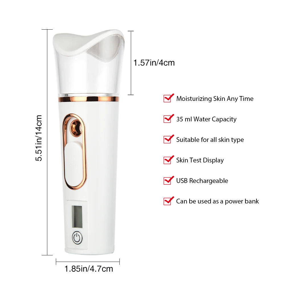 Mist Sprayer Handheld Nano Beauty Instrument Mini Hydrating Humidifier Skin Care LED Display Portable Facial Steamer Nebulizer