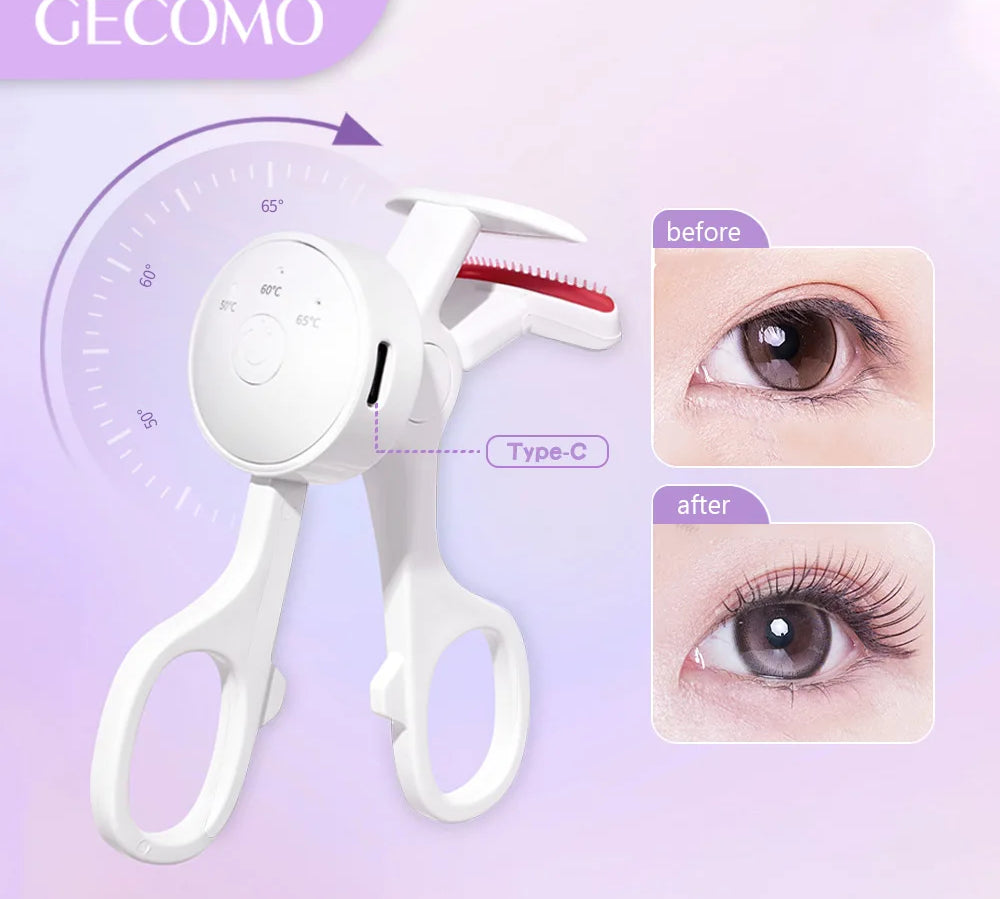 GECOMO Frameless Heated Eyelash Curler Intelligent Temperature Control Rechargeable Eyelash Long-lasting Curling Device