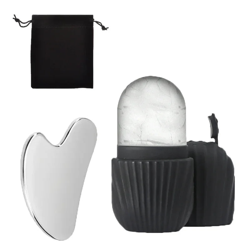 3PCS Ice Face Roller Stainless Steel Gua Sha Board Set Facial Massager Face Massage Roller Face Lifting Beauty Skin Care Tools