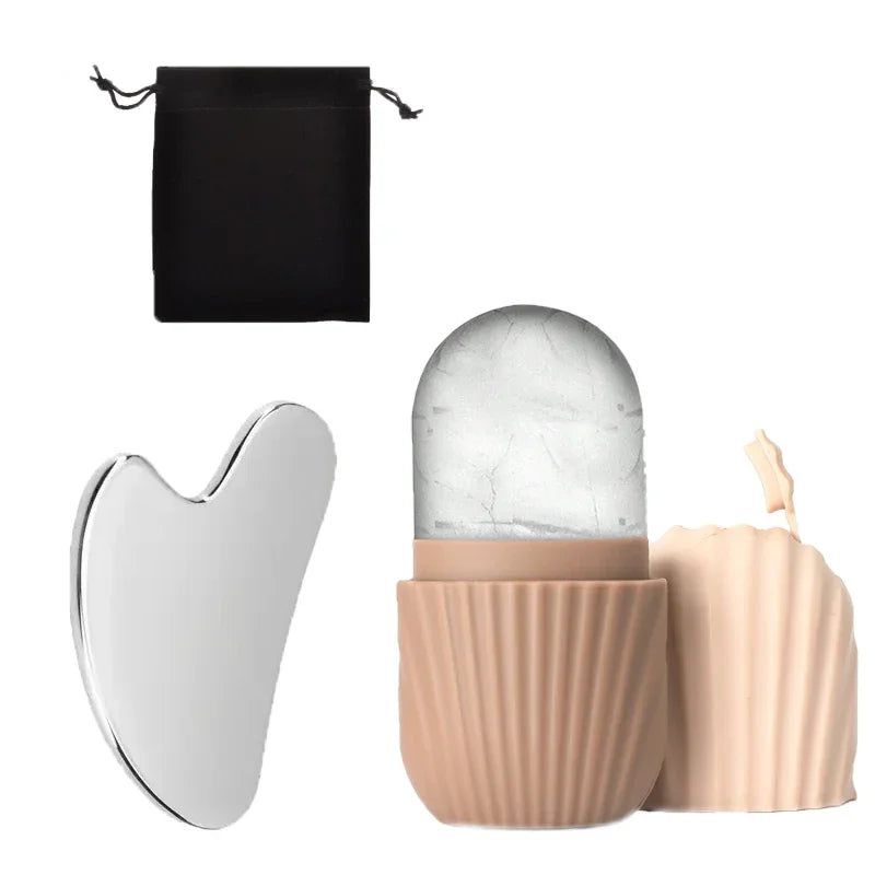 3PCS Ice Face Roller Stainless Steel Gua Sha Board Set Facial Massager Face Massage Roller Face Lifting Beauty Skin Care Tools